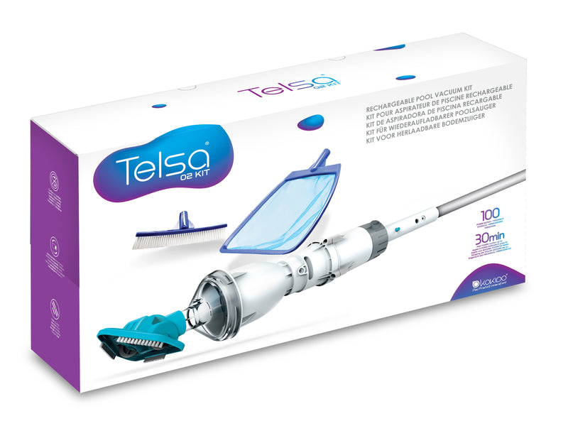 Telsa® 02 KIT Rechargeable Vacuum Kit w/ Brush & Skimmer [Pole Included]